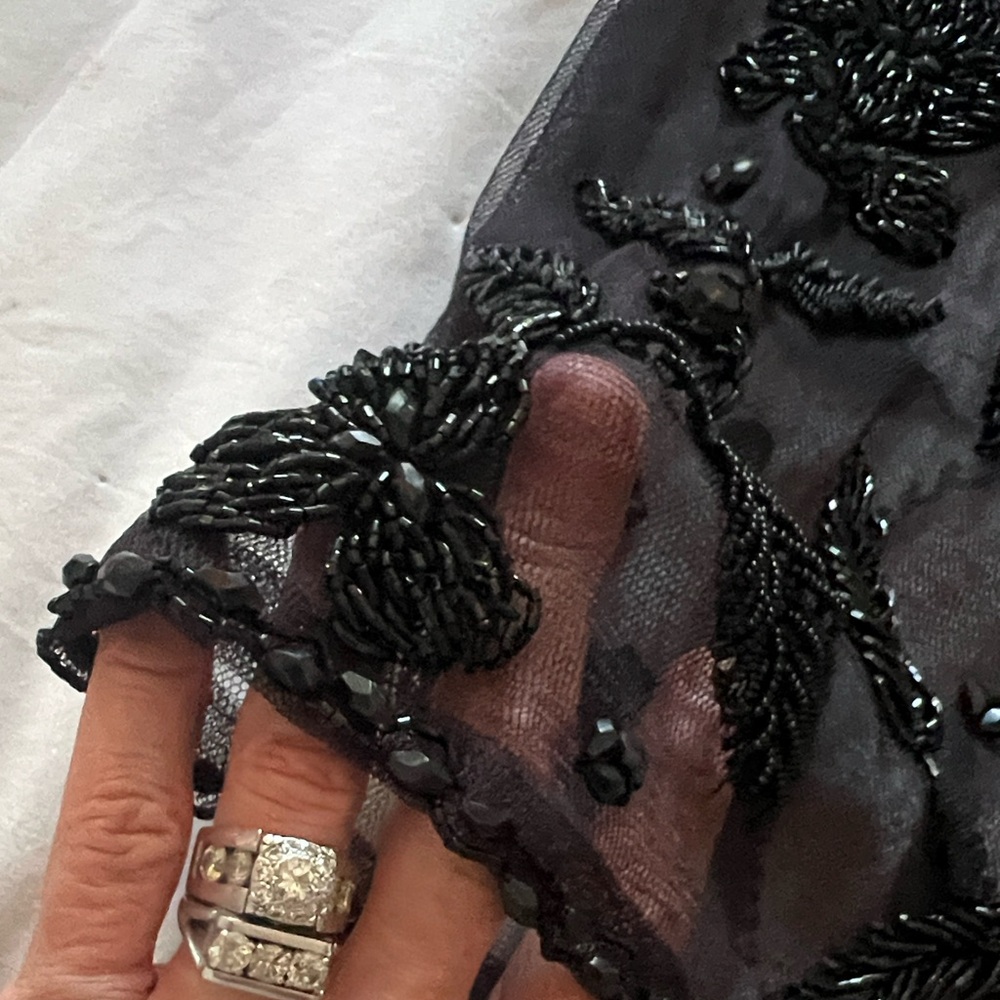 VTG Heavy Beaded Mesh Overlay Dress Black Floral Couture Evening Wear Art Size S - Picture 6 of 11
